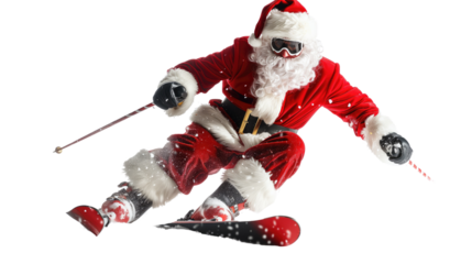 Santa Claus is skiing on a transparent background