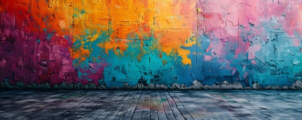 Naklejka premium Vibrant Urban Graffiti Wall Background for Streetwear Product Presentation Concept