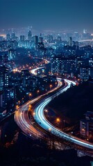 Fototapeta premium Illuminated Cityscape at Night Showcasing Energy Efficiency and Environmental Conservation