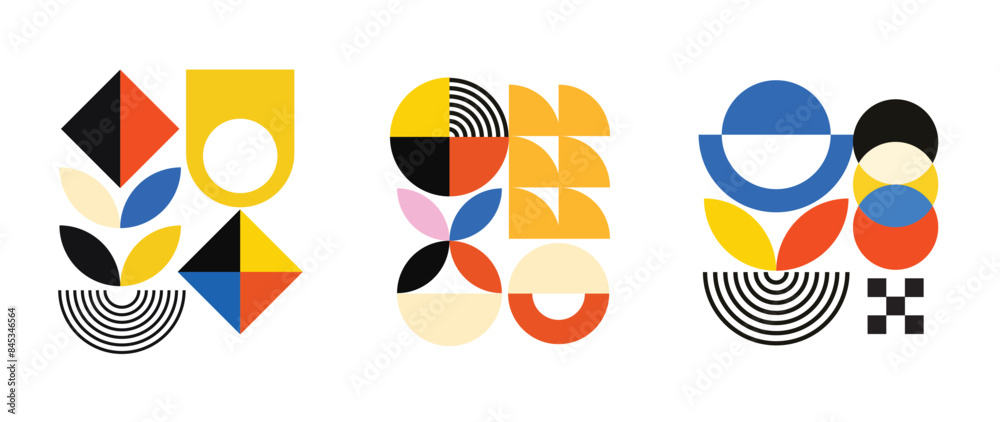 Wall mural set of geometric pattern element background vector. collection of abstract circle, square, polygon s