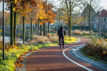 cyclist rides on a bike path