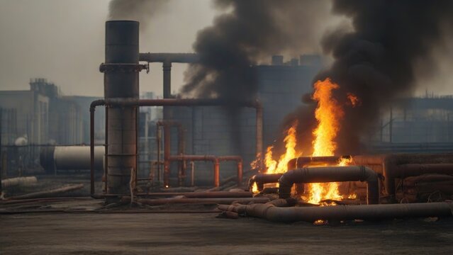 The gas pipe has been destroyed, causing a fire—possibly due to sabotage or malfunction.. Generated with AI