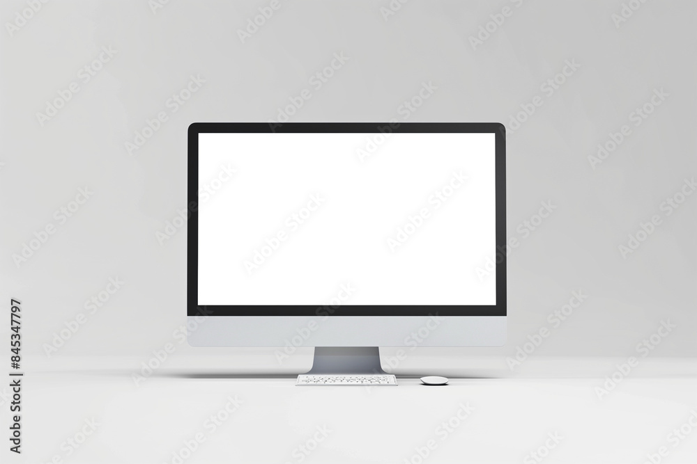 Aufkleber Realistic computer mockup on gray background with realistic shadow. Computer with transparent screen, silver design.