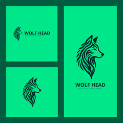 Logo illustration of a masculine and bold Wolf Animal head, facing sideways