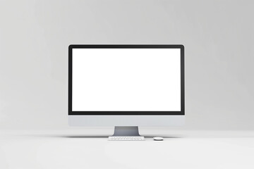 Fototapeta premium Realistic computer mockup on gray background with realistic shadow. Computer with transparent screen, silver design.