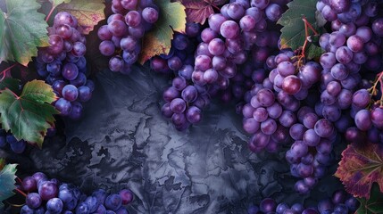 Fototapeta premium Selling mature fruit crops on a background of dark grape texture