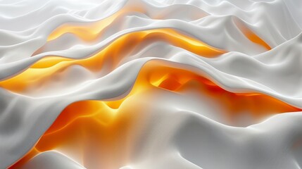 Fototapeta premium A striking visual with fluid fabric waves in white and orange tones, symbolizing dynamism and warmth