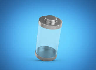 Transparent Empty Glass Battery Cell With Gray Metal Caps On Blue Background 3d Illustration
