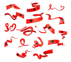 Set Of Different Style Of Albania Wavy Abstract Ribbon Flags On White Background 3d Illustration