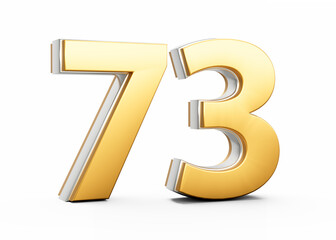 Fototapeta premium 3D Golden Shiny Number 73 Seventy Three With Silver Outline On White Background 3D Illustration
