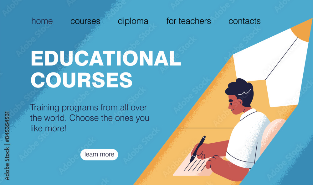 Poster Education banner, web-site UI design. Online study, background template for internet courses. Landing page for digital learning, training website, webpage interface. Flat vector illustration for .