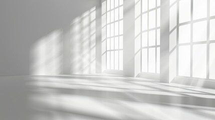 Abstract White Studio Background for Product Presentation Window Shadows and Sunlight. Blurred...