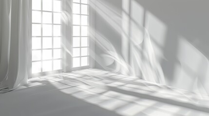 Obraz premium Abstract White Studio Background for Product Presentation Window Shadows and Sunlight. Blurred Backdrop