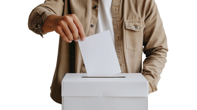 Man inserts a ballot on a transparent background