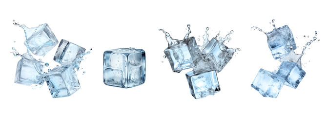 Flying ice cube set on transparent png