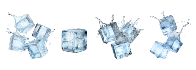 Flying ice cube set on transparent png