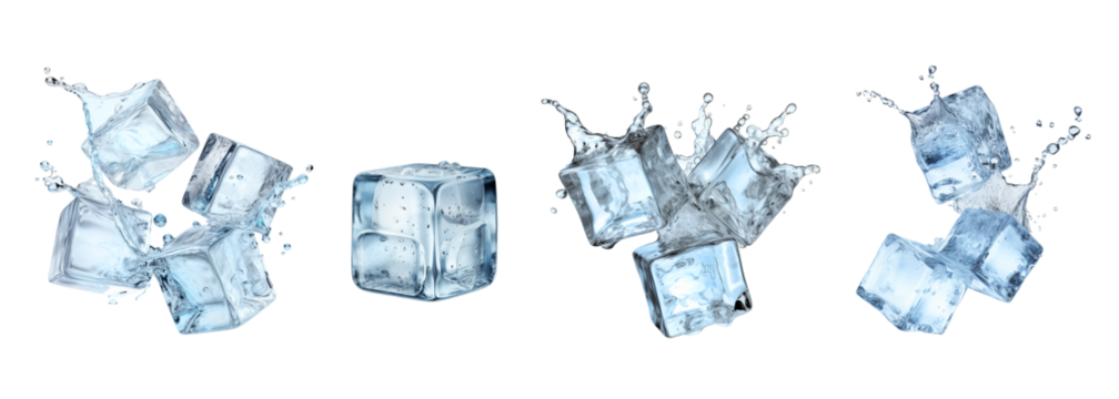 Flying ice cube set on transparent png