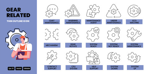 gear concept related thin outline icon vector design good for web and mobile app