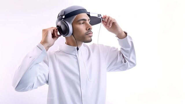 The Saudis wore white robes and wore headphones.