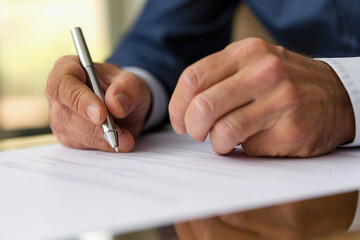 Senior businessman signing documents