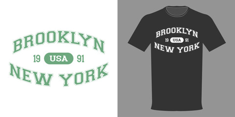 Vector illustration of T-shirt BROOKLYN NEW YORK, USA. Vintage print, hoodie. Typographic template for printing on clothing
