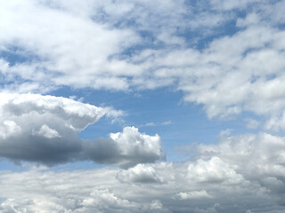 Fluffy White Clouds in a Blue Sky as A Skyscape Background
