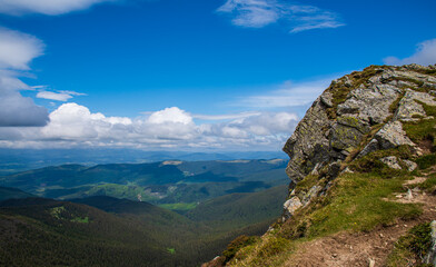Spectacular view of mountains covered with snow in summer