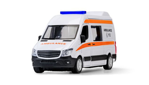 Emergency Ambulance Van toy with Bright Lights Isolated on White Background
