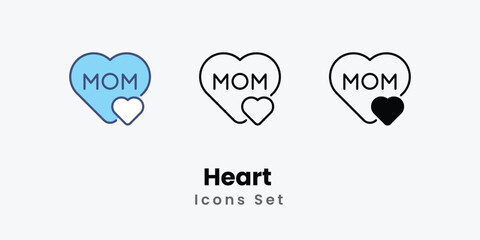 Heart icons vector set stock illustration.