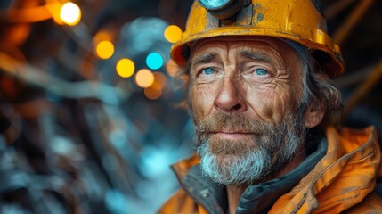 Fototapeta premium An elderly construction worker's face tells a story of years of wisdom and hard work in the industry