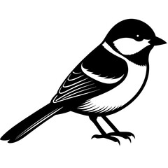 Chickadee bird silhouette black different style vector illustration line art