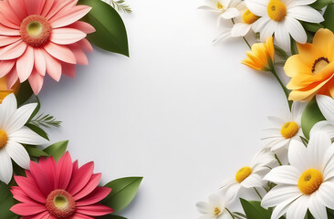 Vibrant flowers in various hues on a clean white background