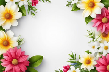 Obraz premium Colorful flowers border white background, artistic floral design