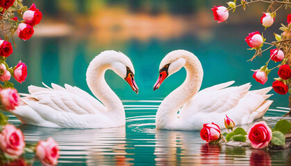two swans in the lake