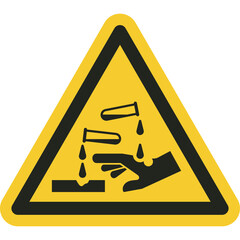 ISO warning safety signs_warning ; corrosive substance symbol and pictogram only size 1 x 1 x 1 triangular shape