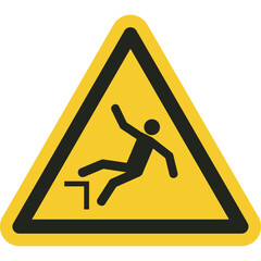 ISO warning safety signs_warning ; drop (fall) symbol and pictogram only size 1 x 1 x 1 triangular shape