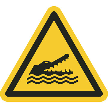 ISO warning safety signs_warning ; crocodiles, alligators or caymans symbol and pictogram only size 1 x 1 x 1 triangular shape