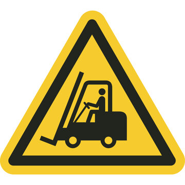 ISO warning safety signs_warning ; forklift trucks and other industrial vehicles symbol and pictogram only size 1 x 1 x 1 triangular shape