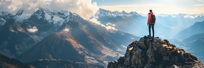 Capture sense of adventure and exploration in mountain photography by including human subjects engaged in outdoor activities such as hiking or rock climbing