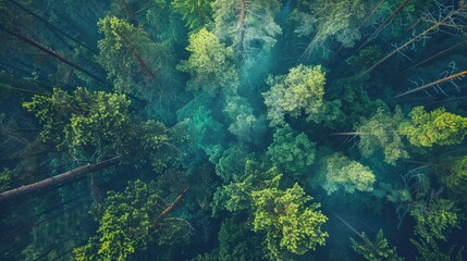 Pine tree tops in the woodland