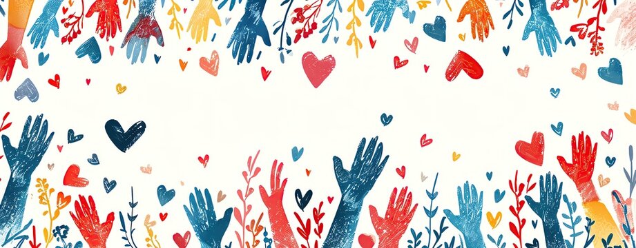 A cheerful vector background for International Day of Charity with hands, hearts, and donation symbols, and ample copy space