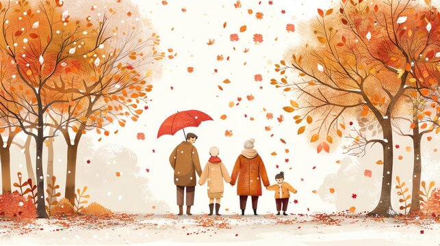 A cheerful illustration background for Grandparents Day with family scenes and warm colors, with ample copy space