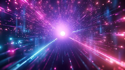 Fototapeta premium Vibrant Background with Pink, Purple, and Blue Lights in Immersive Tunnel Effect