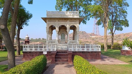 A tomb situated inside the complex of Jaswant Thada in Jodhpur. There is also a display board ...