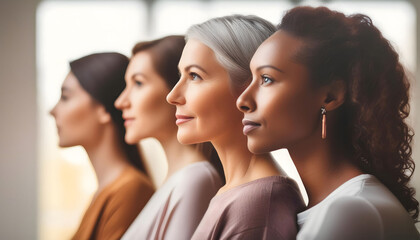 Obraz premium Four Diverse Women Looking Out a Window