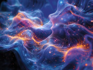Obraz premium Futuristic AI-Generated Cloud Network in Virtual Space with Holographic Elements and Vibrant Blue Tones