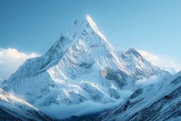 A snowy mountain peak, epitomizing extreme adventure and natural beauty in a winter landscape