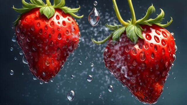 a very beautiful scene with strawberries, exposed to water droplets Seamless looping 4k time-lapse animation video background