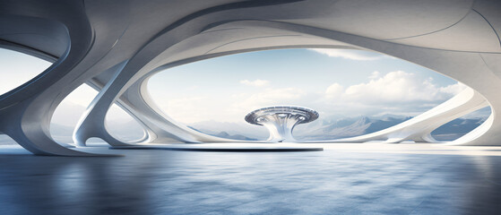 "3D render of abstract futuristic architecture: innovative design blending modern aesthetics with futuristic elements seamlessly."




