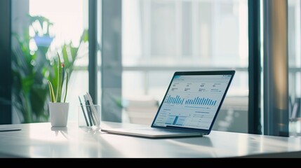 Tablet with data analytics on office desk